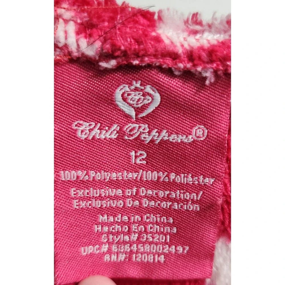 Chili Peppers Girls Red Heart Paw Print Hooded‎ Fleece Pajama Jumpsuit Size 12